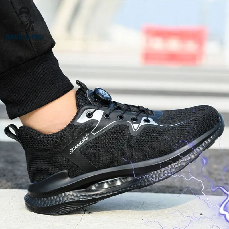 Chaussures de travail à bouton rotatif pour homme, anti-chocs et anti Chaussures de travail à bouton rotatif pour homme, anti-chocs et anti
